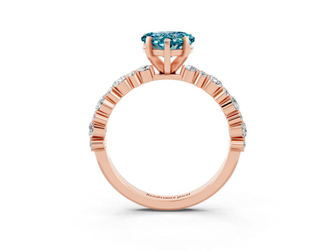 Rose gold Heart Cut Blue Topaz Solitaire with Side Stones, Pave Band, Four-Prong Setting_27