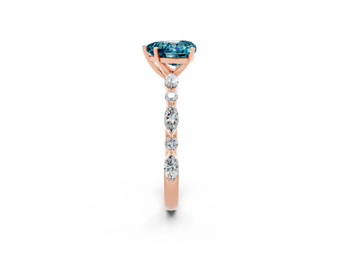 Rose gold Heart Cut Blue Topaz Solitaire with Side Stones on a Pavé Band and Four-Prong Setting_2