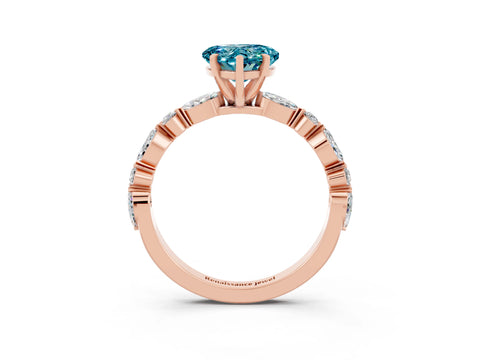 Rose gold Heart Cut Blue Topaz Solitaire with Side Stones on a Pavé Band and Four-Prong Setting_3