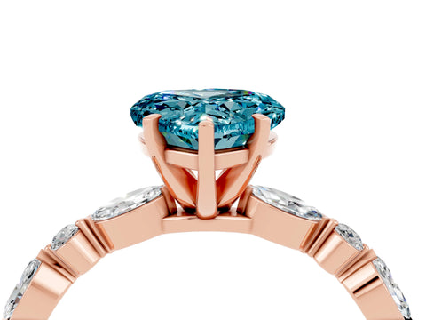 Rose gold Heart Cut Blue Topaz Solitaire with Side Stones on a Pavé Band and Four-Prong Setting_4
