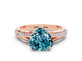 Rose gold Heart Cut Blue Topaz Split Shank Engagement Ring with Pavé Band