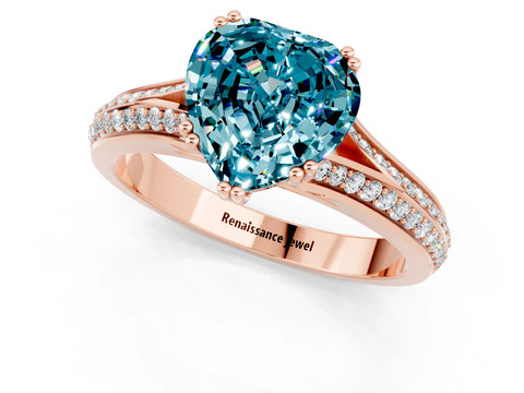 Rose gold Heart Cut Blue Topaz Split Shank Engagement Ring with Pavé Band_1