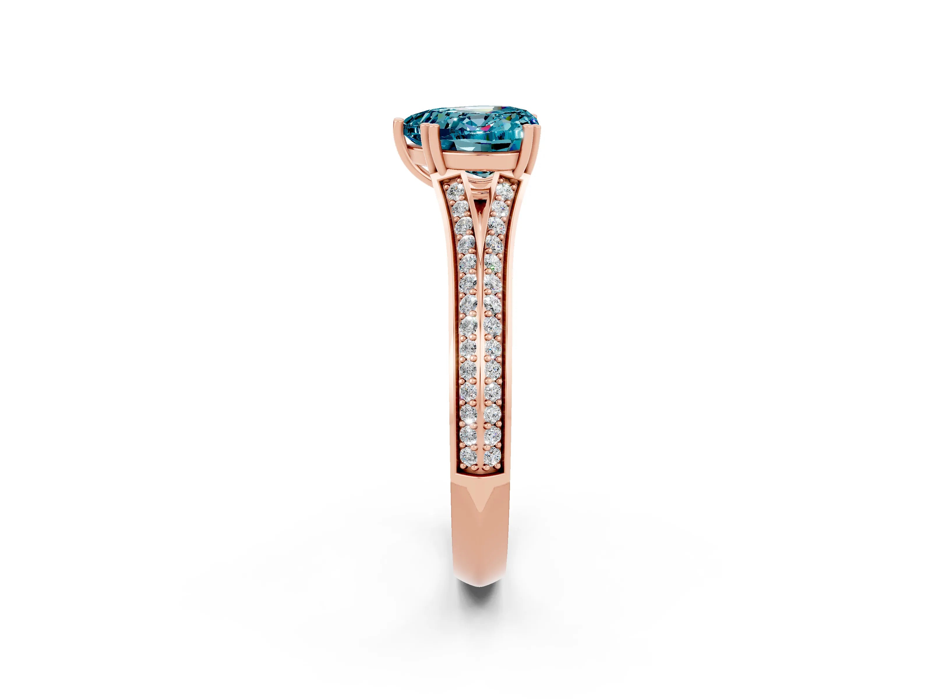Rose gold Heart Cut Blue Topaz Split Shank Engagement Ring with Pavé Band_2