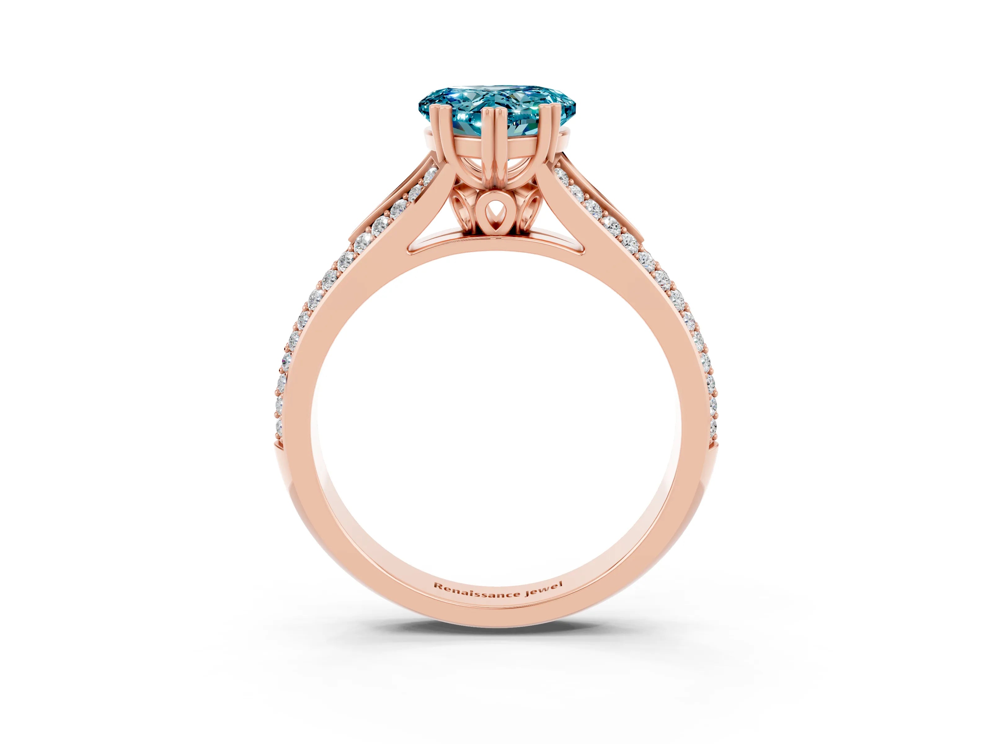 Rose gold Heart Cut Blue Topaz Split Shank Engagement Ring with Pavé Band_3