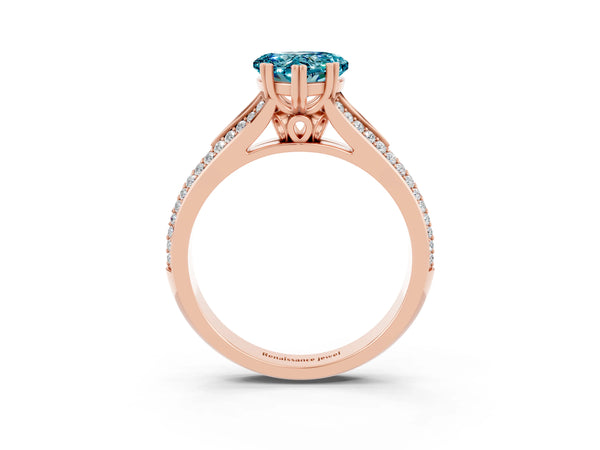 Rose gold Heart Cut Blue Topaz Split Shank Engagement Ring with Pavé Band