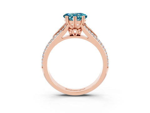Rose gold Heart Cut Blue Topaz Split Shank Engagement Ring with Pavé Band_3