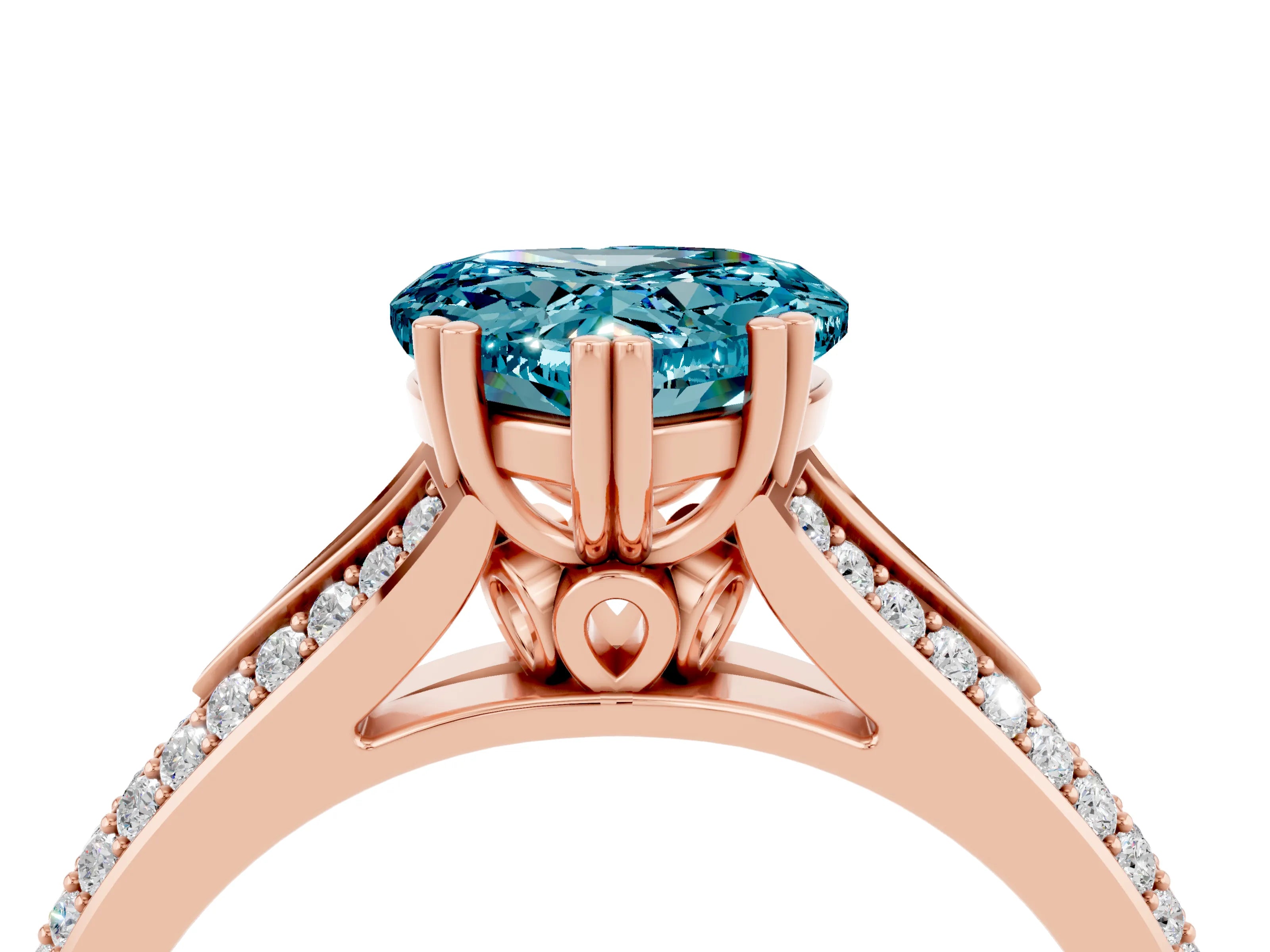 Rose gold Heart Cut Blue Topaz Split Shank Engagement Ring with Pavé Band_4