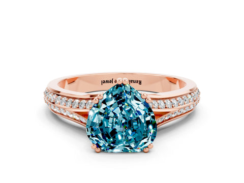 Rose gold Heart Cut Blue Topaz Split Shank Engagement Ring with Pavé Band