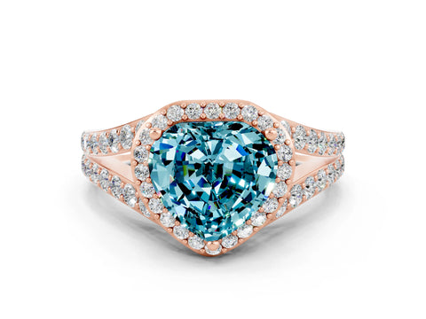 Rose gold Heart Cut Blue Topaz Split Shank Halo Ring with Four-Prong Setting_12