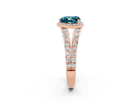 Rose gold Heart Cut Blue Topaz Split Shank Halo Ring with Four-Prong Setting_14