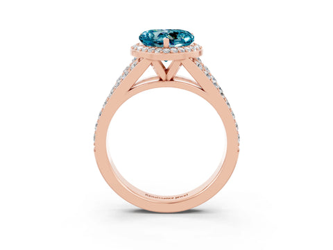 Rose gold Heart Cut Blue Topaz Split Shank Halo Ring with Four-Prong Setting_15