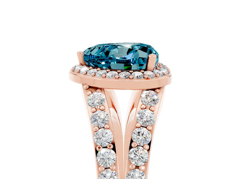 Rose gold Heart Cut Blue Topaz Split Shank Halo Ring with Four-Prong Setting_17