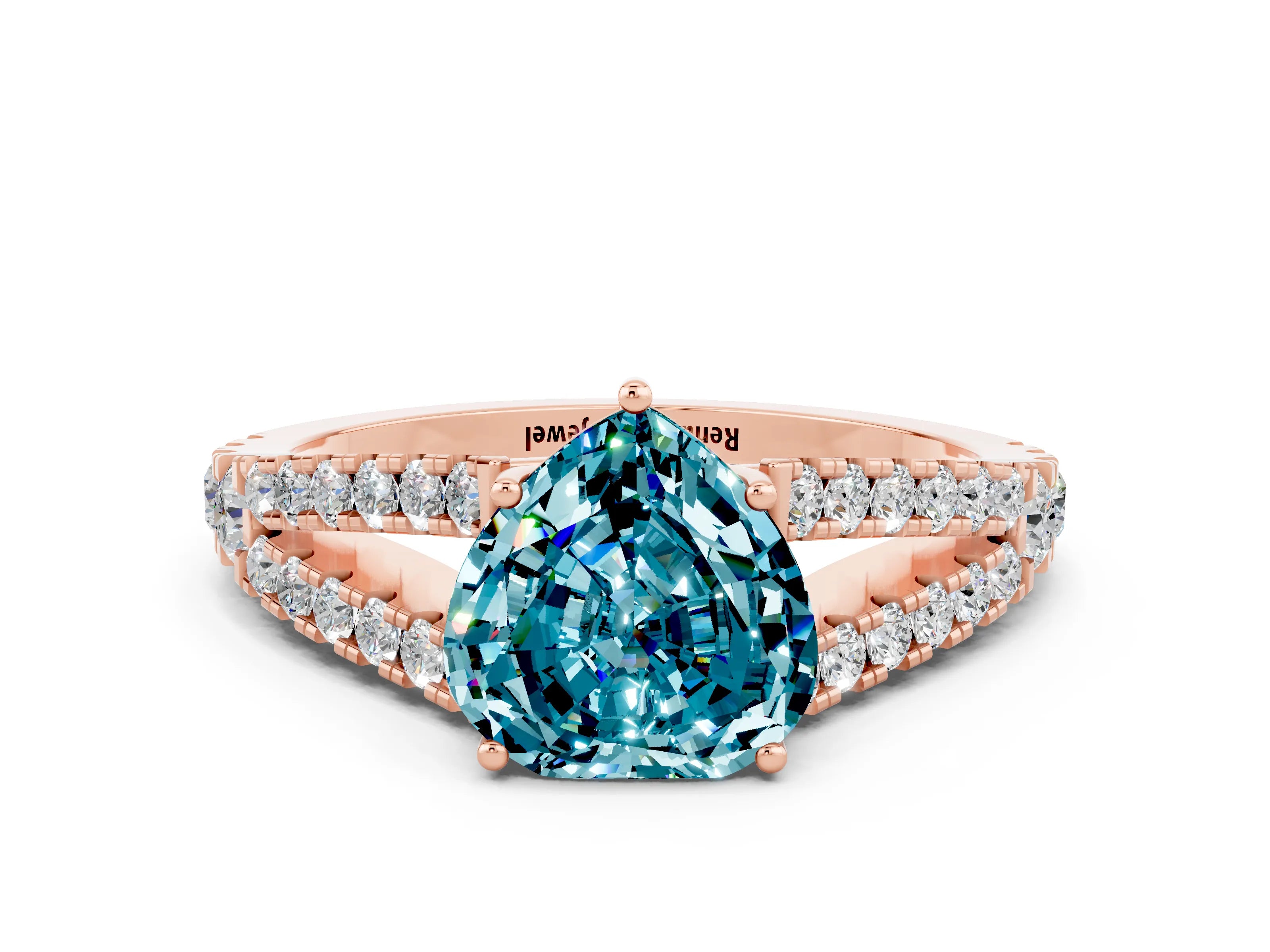 Rose gold Heart Cut Blue Topaz Split Shank Pavé Engagement Ring with Four-Prong Setting_12