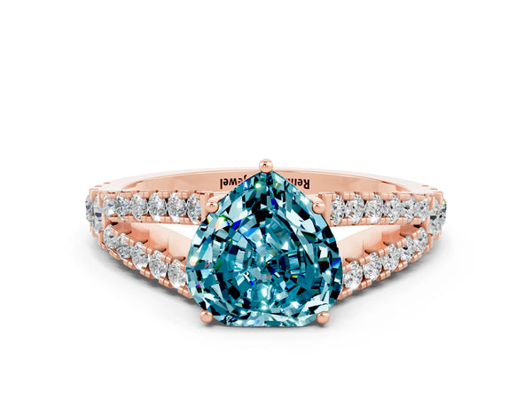 Rose gold Heart Cut Blue Topaz Split Shank Pavé Engagement Ring with Four-Prong Setting
