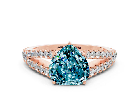 Rose gold Heart Cut Blue Topaz Split Shank Pavé Engagement Ring with Four-Prong Setting_12
