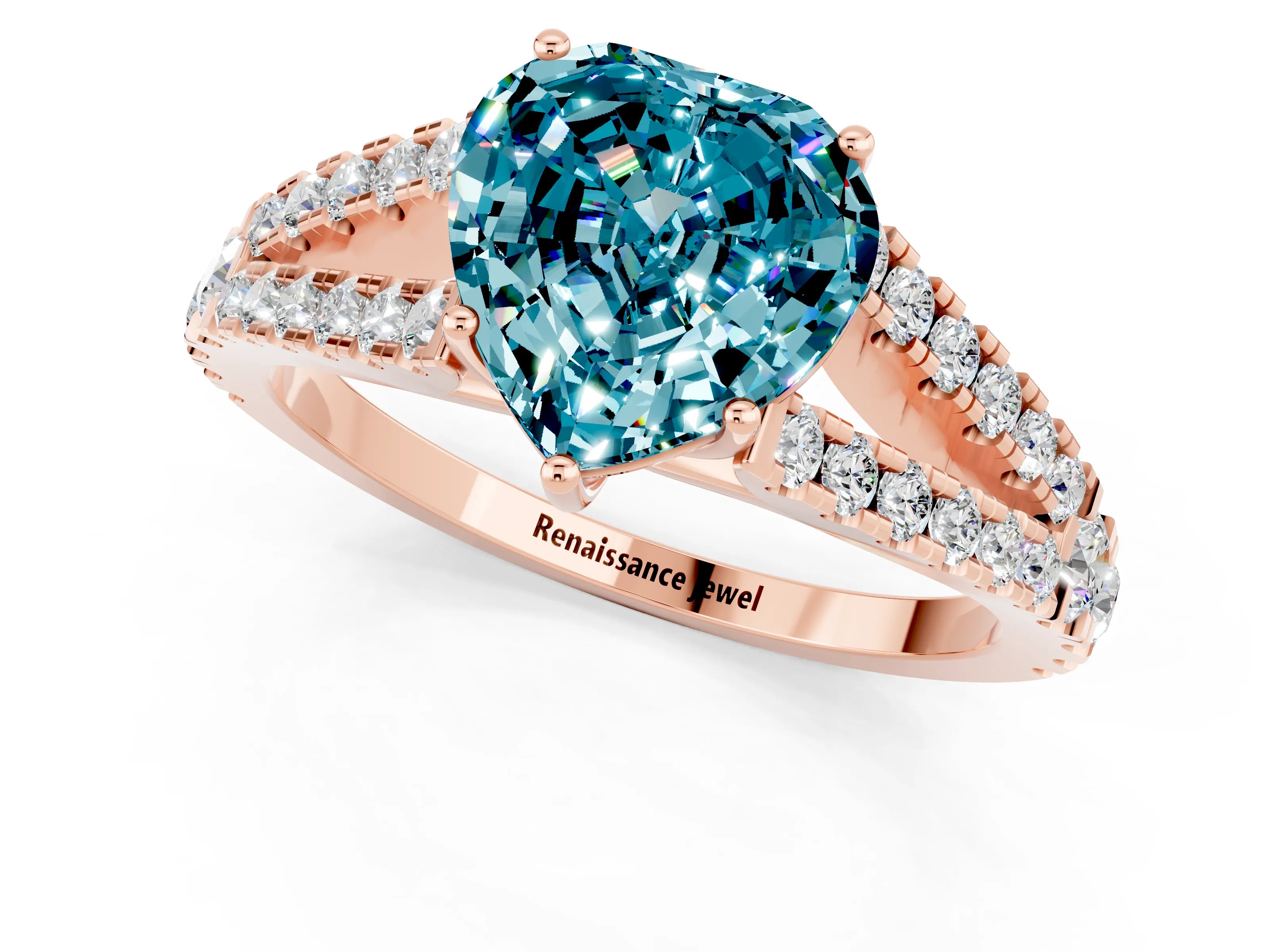 Rose gold Heart Cut Blue Topaz Split Shank Pavé Engagement Ring with Four-Prong Setting_13