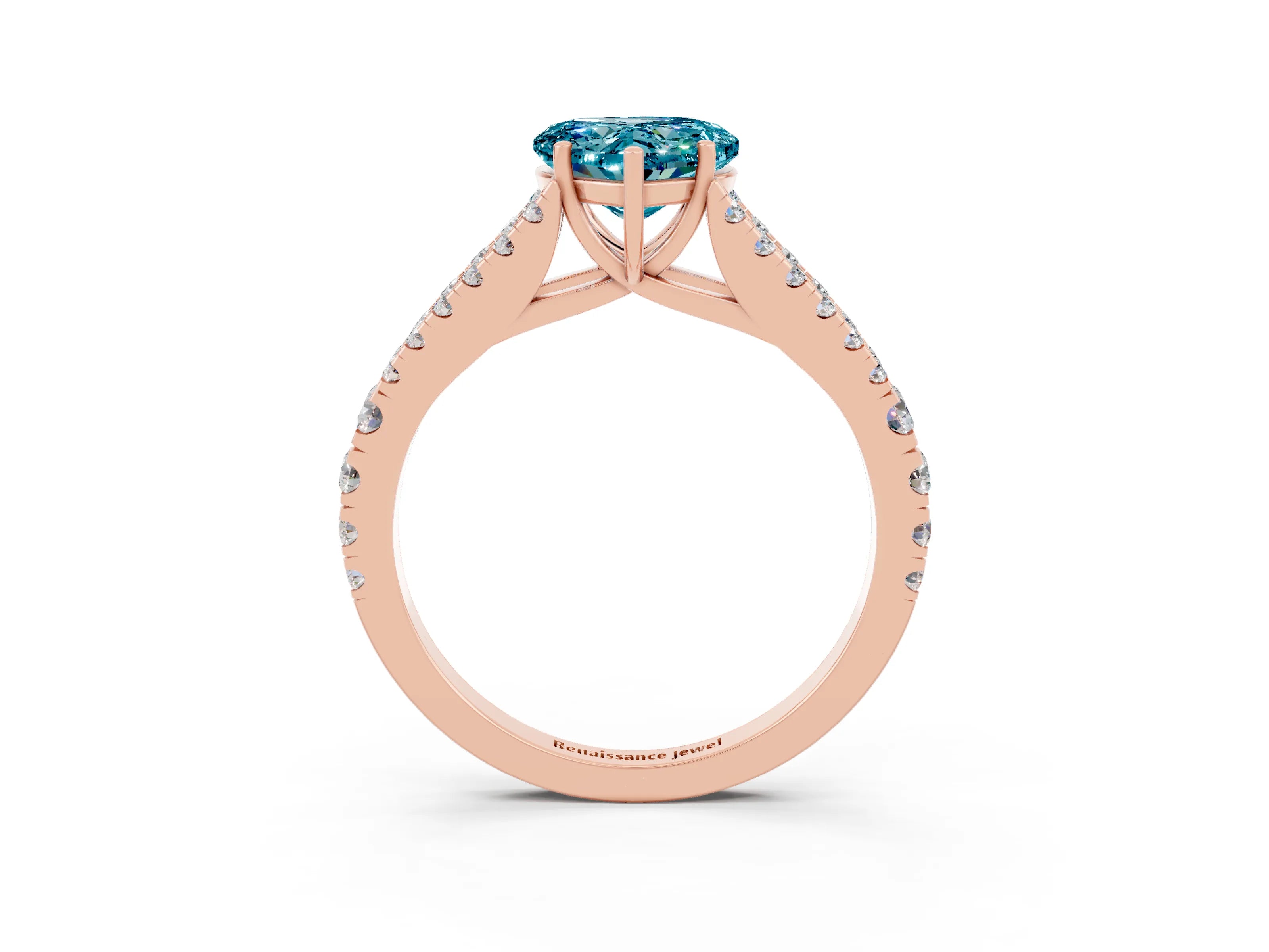 Rose gold Heart Cut Blue Topaz Split Shank Pavé Engagement Ring with Four-Prong Setting_15