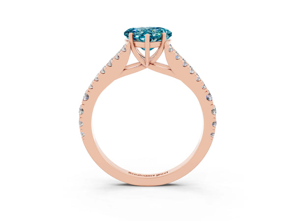 Rose gold Heart Cut Blue Topaz Split Shank Pavé Engagement Ring with Four-Prong Setting