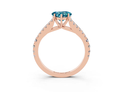 Rose gold Heart Cut Blue Topaz Split Shank Pavé Engagement Ring with Four-Prong Setting_15