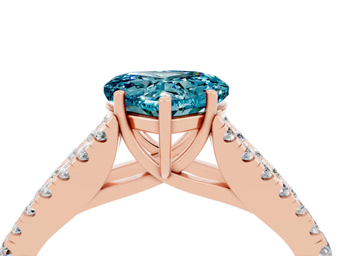 Rose gold Heart Cut Blue Topaz Split Shank Pavé Engagement Ring with Four-Prong Setting_16