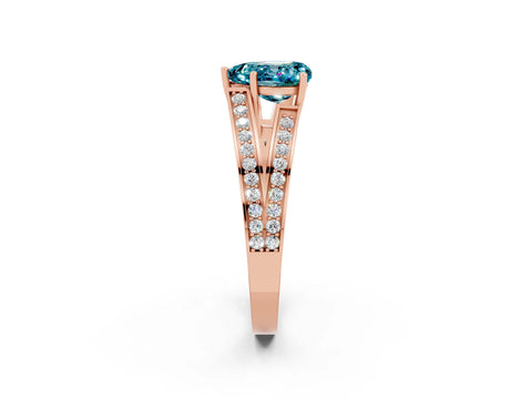 Rose gold Heart Cut Blue Topaz Split Shank Ring with Pavé Band and Four-Prong Setting_2