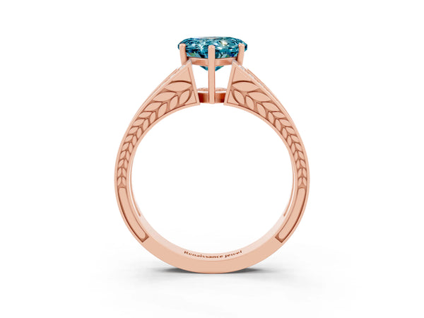 Rose gold Heart Cut Blue Topaz Split Shank Ring with Pavé Band and Four-Prong Setting
