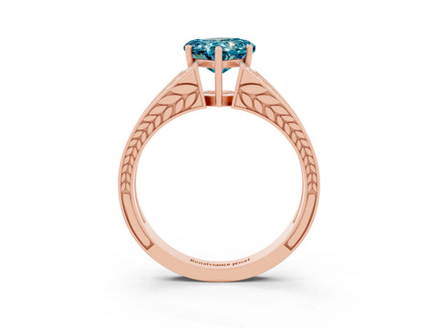 Rose gold Heart Cut Blue Topaz Split Shank Ring with Pavé Band and Four-Prong Setting_3