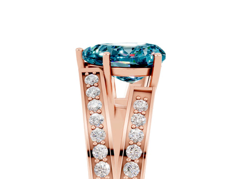 Rose gold Heart Cut Blue Topaz Split Shank Ring with Pavé Band and Four-Prong Setting_5