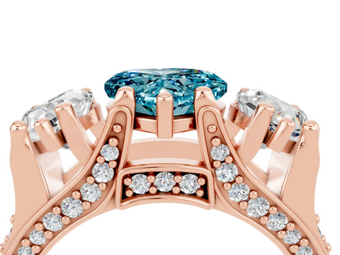 Rose gold Heart Cut Blue Topaz Three-Stone Ring with Channel Set Band and Four-Prong Setting_4