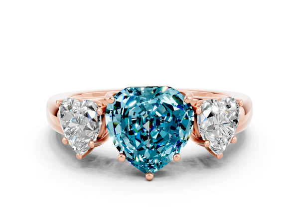 Rose gold Heart Cut Blue Topaz Three-Stone Ring with Four-Prong Setting and Classic Band