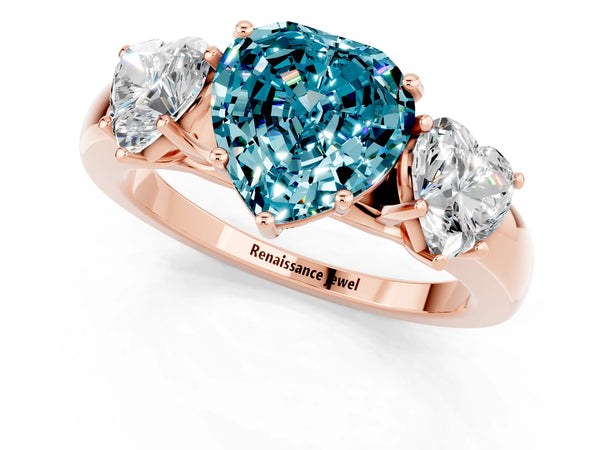 Rose gold Heart Cut Blue Topaz Three-Stone Ring with Four-Prong Setting and Classic Band