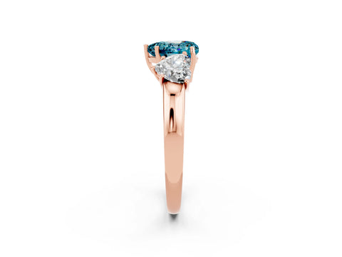 Rose gold Heart Cut Blue Topaz Three-Stone Ring with Four-Prong Setting and Classic Band_2