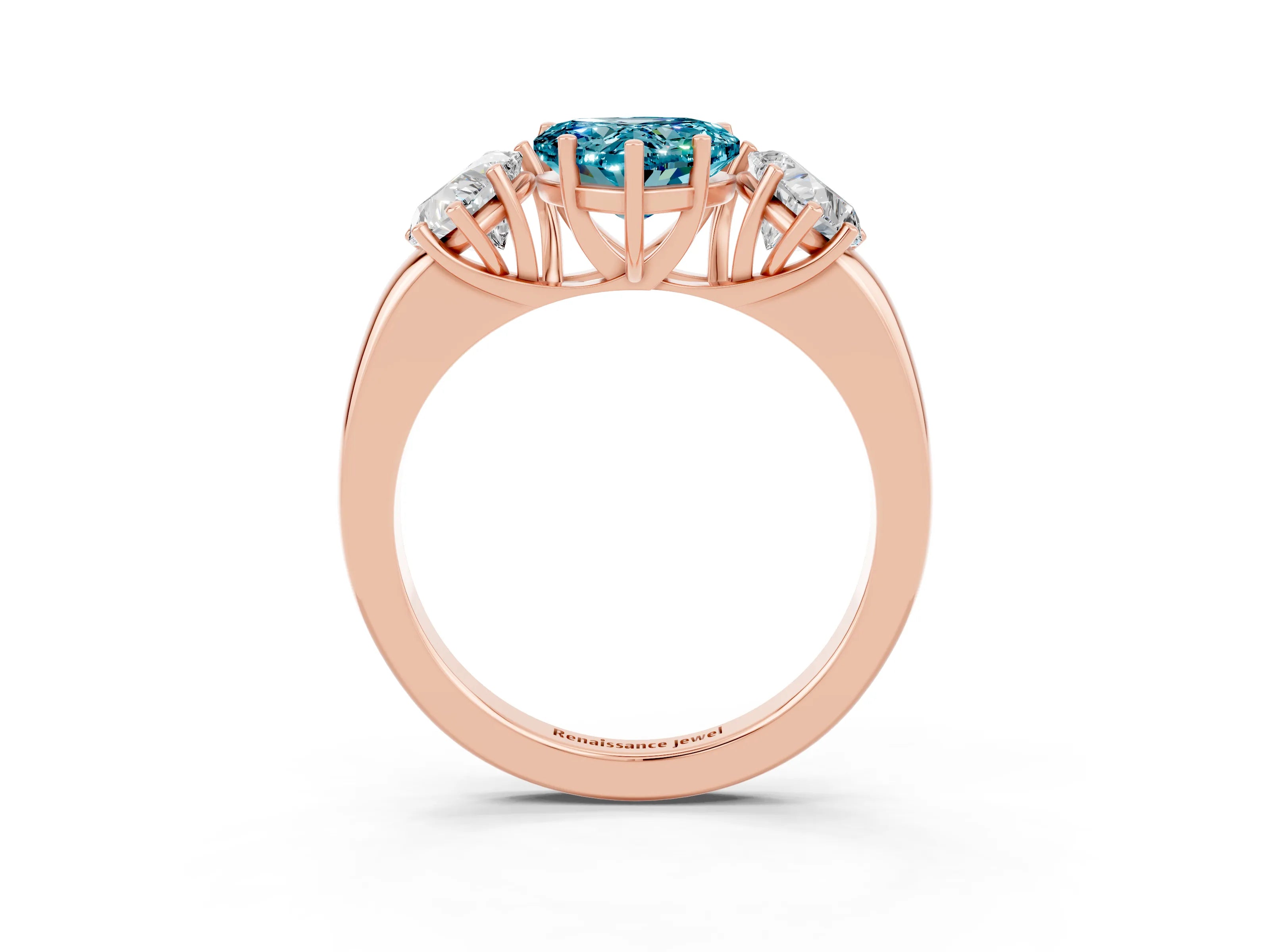 Rose gold Heart Cut Blue Topaz Three-Stone Ring with Four-Prong Setting and Classic Band_3