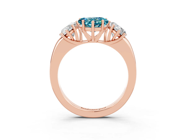 Rose gold Heart Cut Blue Topaz Three-Stone Ring with Four-Prong Setting and Classic Band