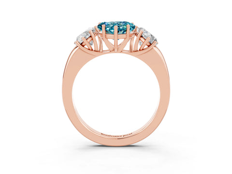 Rose gold Heart Cut Blue Topaz Three-Stone Ring with Four-Prong Setting and Classic Band_3