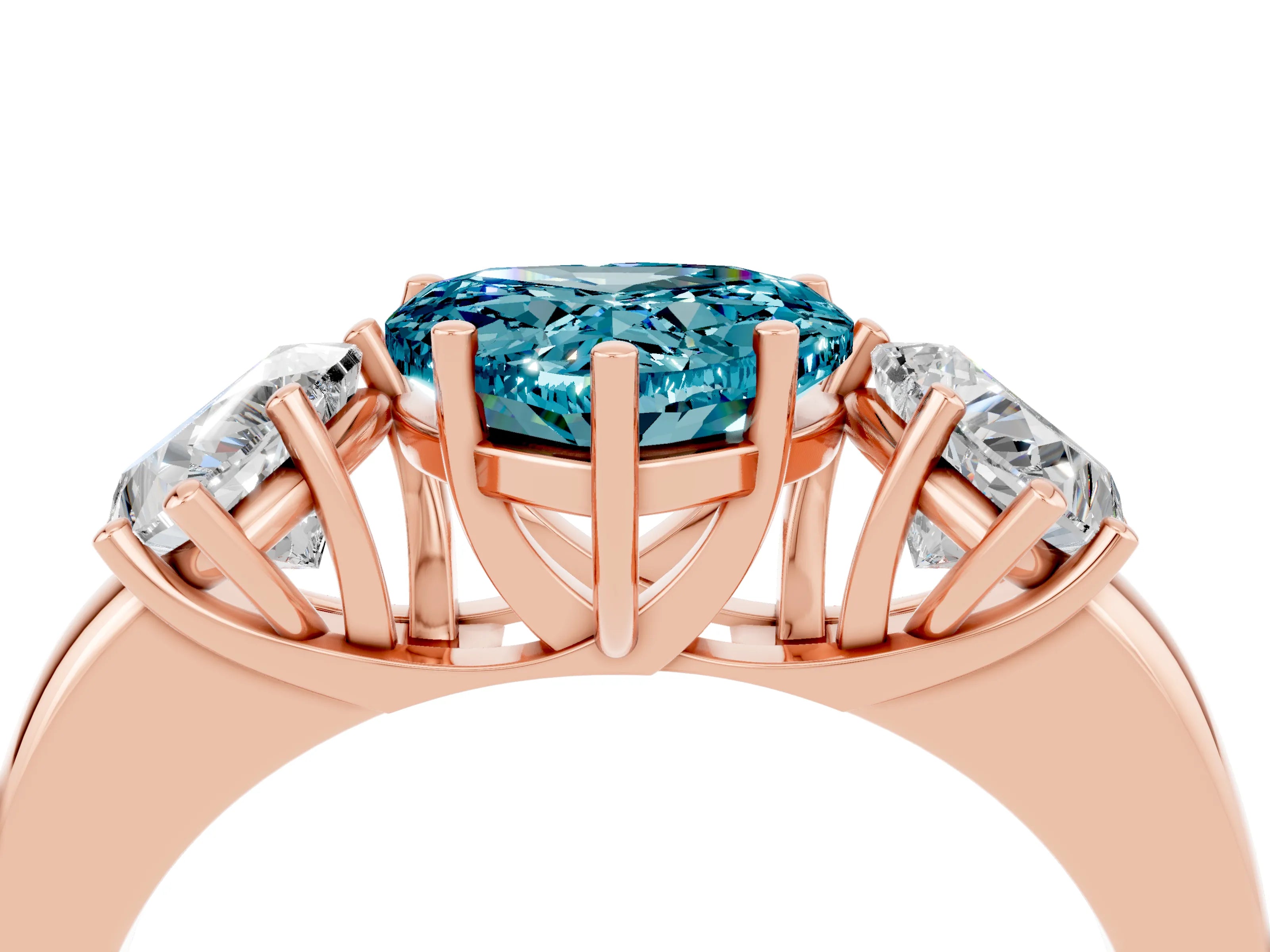 Rose gold Heart Cut Blue Topaz Three-Stone Ring with Four-Prong Setting and Classic Band_4
