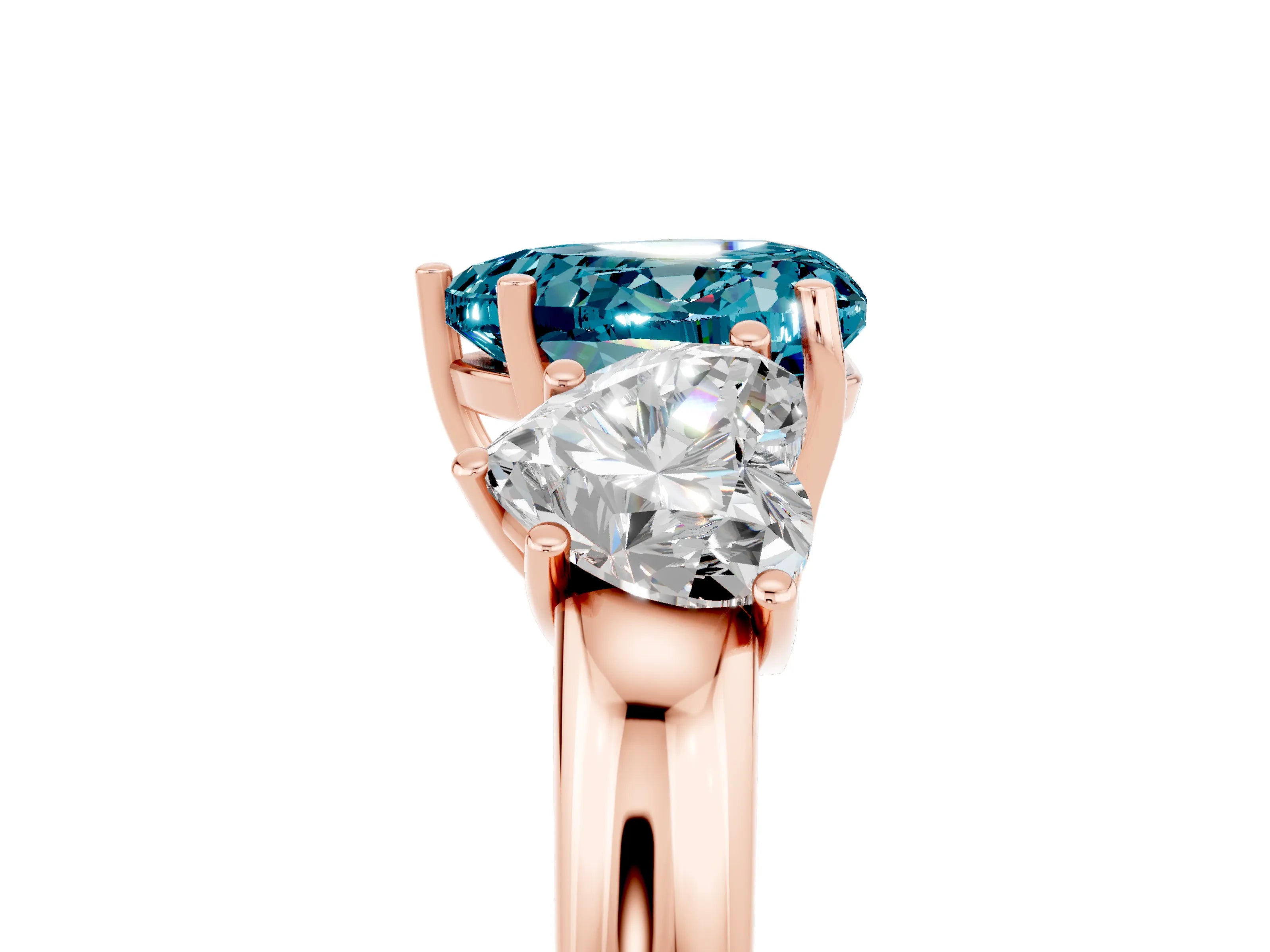 Rose gold Heart Cut Blue Topaz Three-Stone Ring with Four-Prong Setting and Classic Band_5