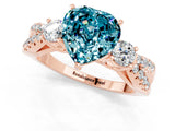 Rose gold Heart Cut Blue Topaz Three-Stone Ring with Pavé Split Shank and Four-Prong Setting_1