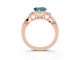 Rose gold Heart Cut Blue Topaz Three-Stone Ring with Pavé Split Shank and Four-Prong Setting_3