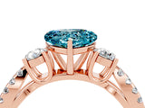 Rose gold Heart Cut Blue Topaz Three-Stone Ring with Pavé Split Shank and Four-Prong Setting_4