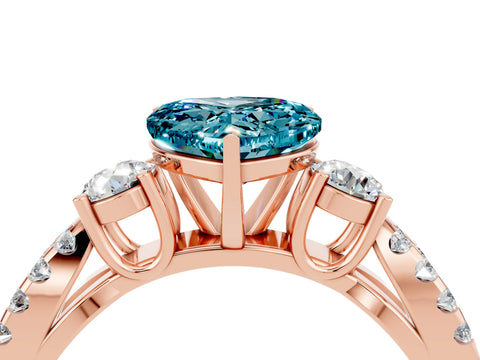 Rose gold Heart Cut Blue Topaz Three-Stone Ring with Pavé Split Shank and Four-Prong Setting_4