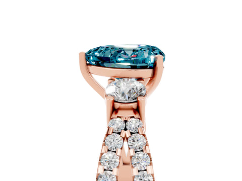 Rose gold Heart Cut Blue Topaz Three-Stone Ring with Pavé Split Shank and Four-Prong Setting_5