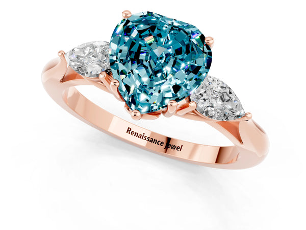 Rose gold Heart Cut Blue Topaz Three-Stone Ring with Pear  Side Stones and Prong Setting