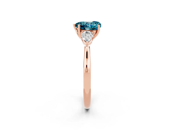 Rose gold Heart Cut Blue Topaz Three-Stone Ring with Pear  Side Stones and Prong Setting