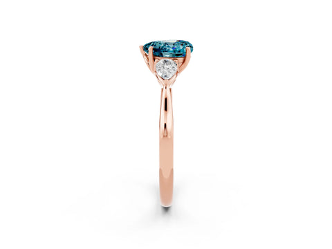 Rose gold Heart Cut Blue Topaz Three-Stone Ring with Pear Side Stones and Four-Prong Setting_14