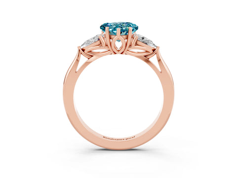 Rose gold Heart Cut Blue Topaz Three-Stone Ring with Pear Side Stones and Four-Prong Setting_15