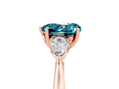 Rose gold Heart Cut Blue Topaz Three-Stone Ring with Pear Side Stones and Four-Prong Setting_17