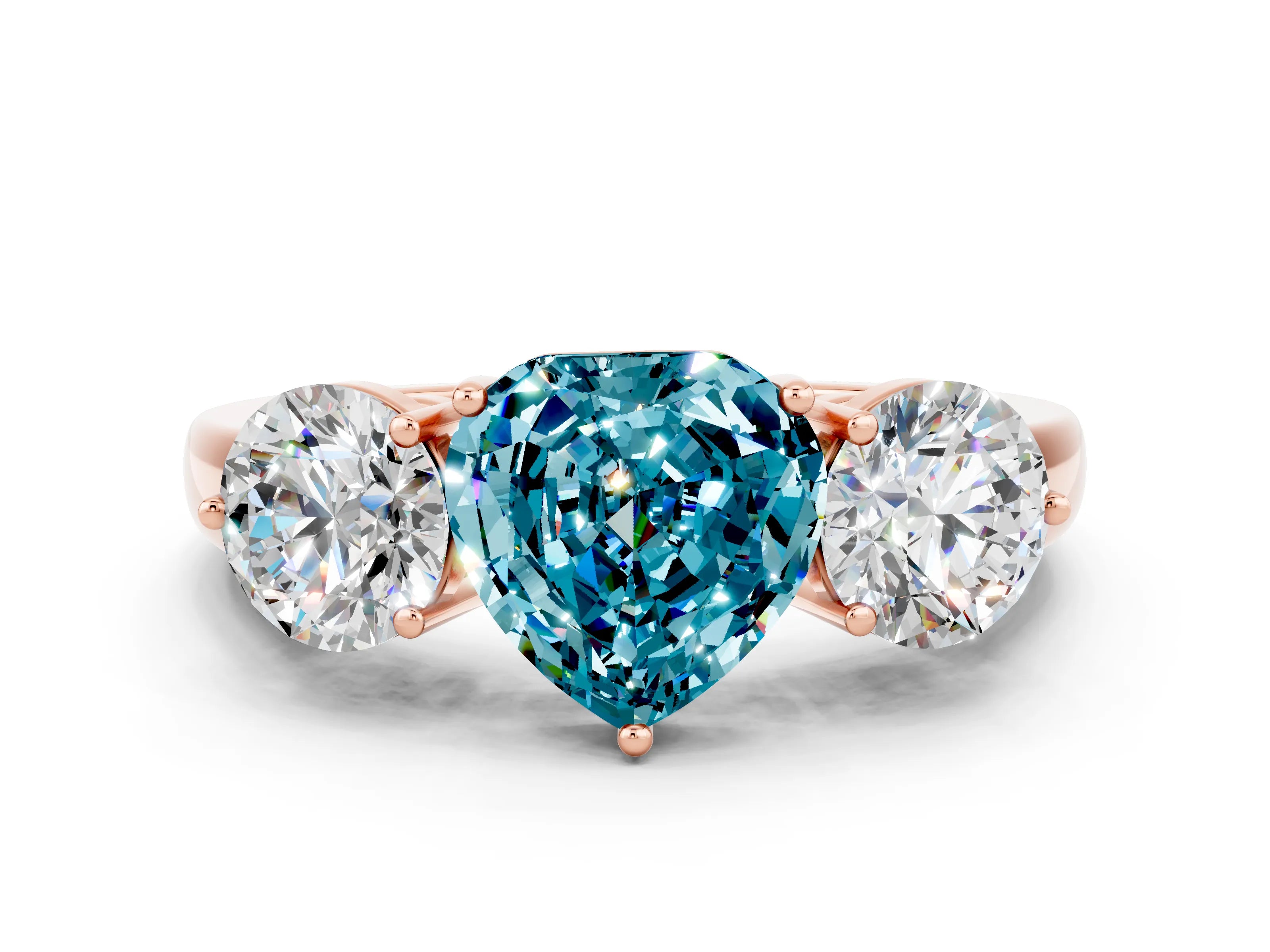 Rose gold Heart Cut Blue Topaz Three-Stone Ring with Prong Setting and Classic Band