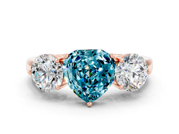 Rose gold Heart Cut Blue Topaz Three-Stone Ring with Prong Setting and Classic Band
