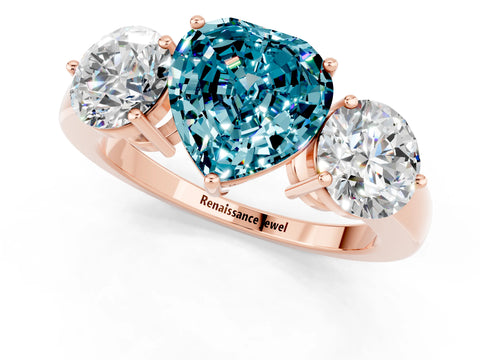 Rose gold Heart Cut Blue Topaz Three-Stone Ring with Prong Setting and Classic Band_1